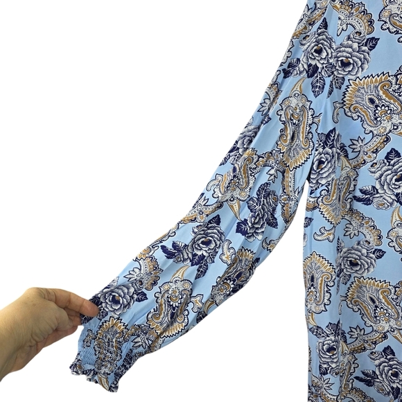 Talbots Smocked Cuff Popver -Medallion Rose V-Neck Long Sleeve Blouse Size XL - Picture 4 of 14